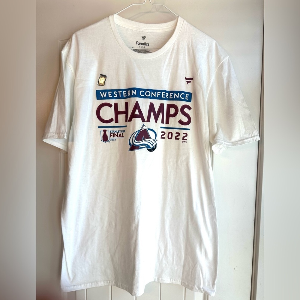 Fanatics Avalanche White Stanley Cup Champs Graphic Tee NWOT - Picture 1 of 6